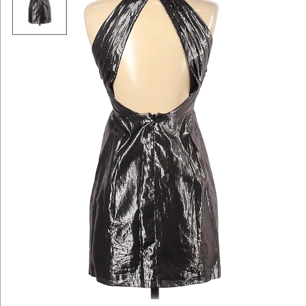 Bcbgeneration Metallic Silver Halter Mini Dress S6 - image 2